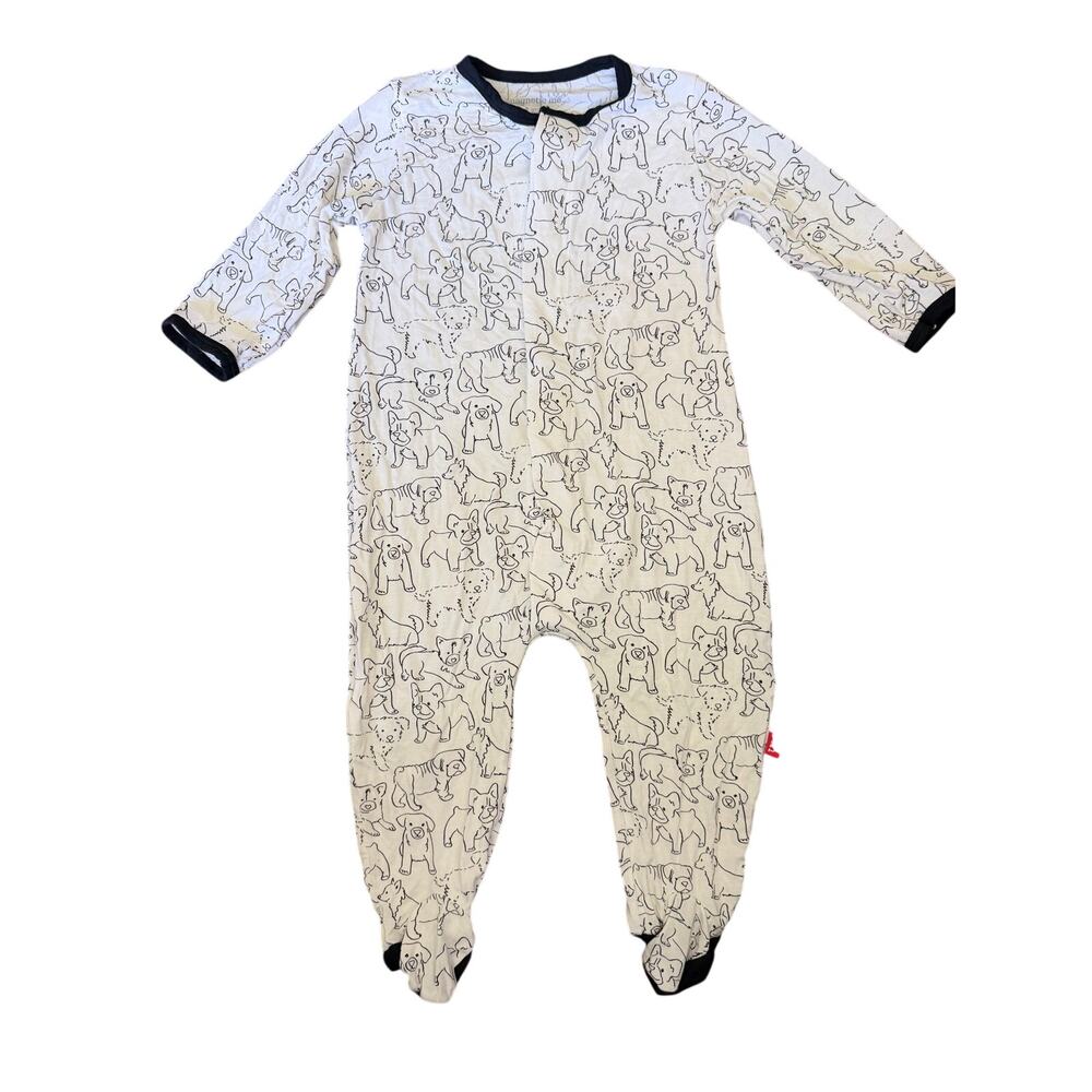 Magnetic Me White Pajama Footed Sleeper with Black Trim and Dog Print